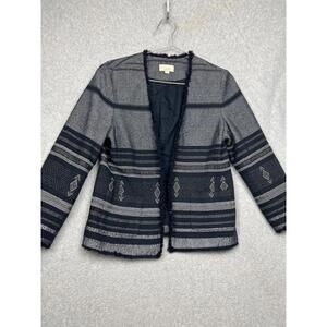Loft Frayed Tweed Aztec Open Blazer Jacket Womens M Navy Midwestern Tribal Boho